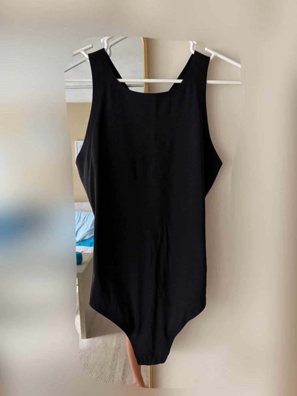 Aerie SMOOTHEZ High Neck Racerback Bodysuit Thong Color BLACK Size M